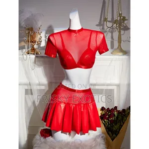 2pcs Lingerie With Pleated Leather Skirt