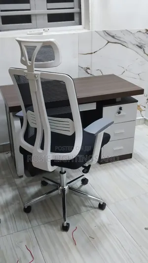 Set of Office Table and High Back Mesh Chair