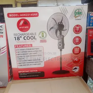 Andrakk 18" Lithium Solar Rechargeable Stand Fan