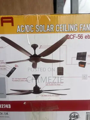 Qasa Ac/Dc Solar Ceiling Fan, Model QCF-56 Ebony.