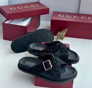 Gucci Buckle Leather Slippers