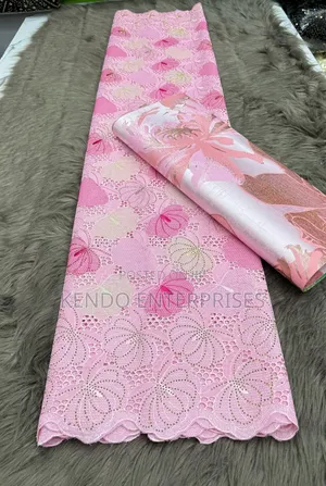 White N Pink Only Swiss Voil Lace With Diamond Stone