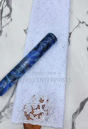 White Swiss Chiffon With Embroidery Lace