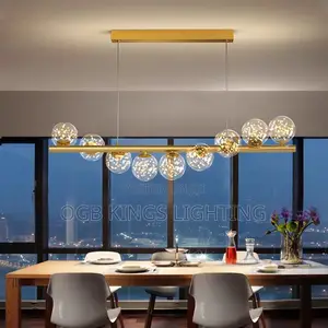 Modern Led Long Ceiling Chandelier Suspension Glass Balls Dining Table