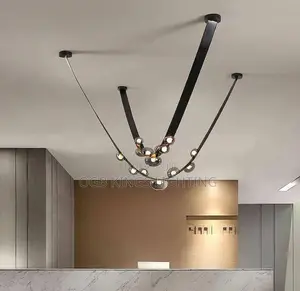 Modern Led Smoke Glass Pendant Light Designer Leather Belt Chandelier