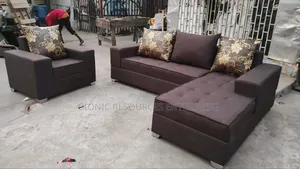 Brown Color L Shape Chairs With 4 Pillows