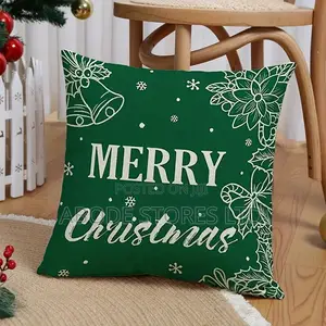 Green Merry Christmas Linen Throw Pillow