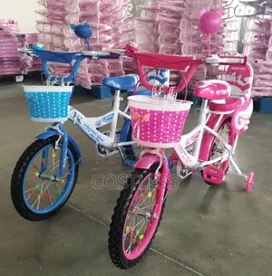 Children's Bicycles Sturdy Frames, Training Wheels, and Front Baskets.