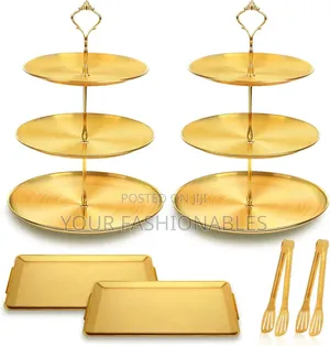 Gold 3 Tier Cake/Dessert/Fruit Stand With Tray Set