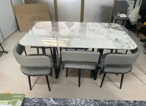 Quilted Dining Table Set With 6 Chairs Marble Top