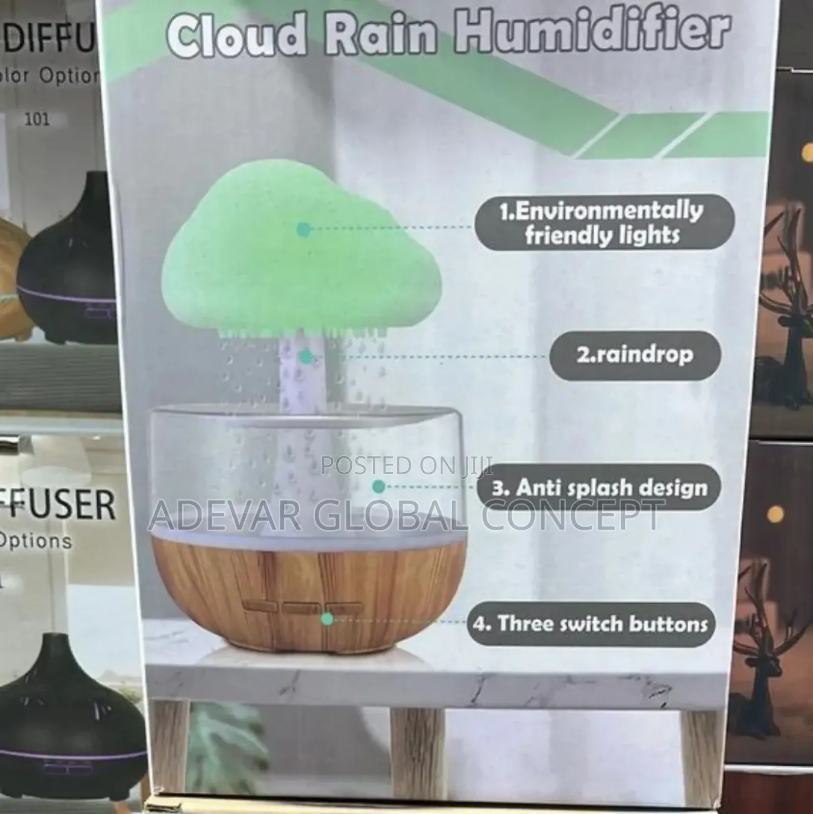 Rain Cloud Mushroom Humidifier Led Lights Diffuser + Remote