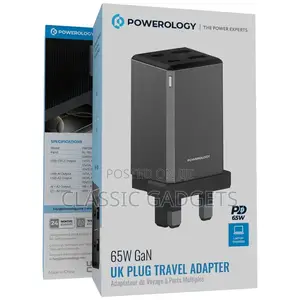 Powerology 65w Gan Uk Plug Travel Adapter