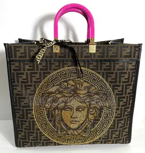 Fendace Fendi X Versace Zucca Ff Medusa Studded Sunshine Large Tote Ba