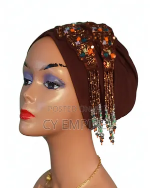 Embellished Brown Turban Cap