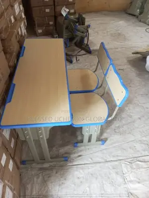Wooden and Metal Students Double Reading Table and Chair
