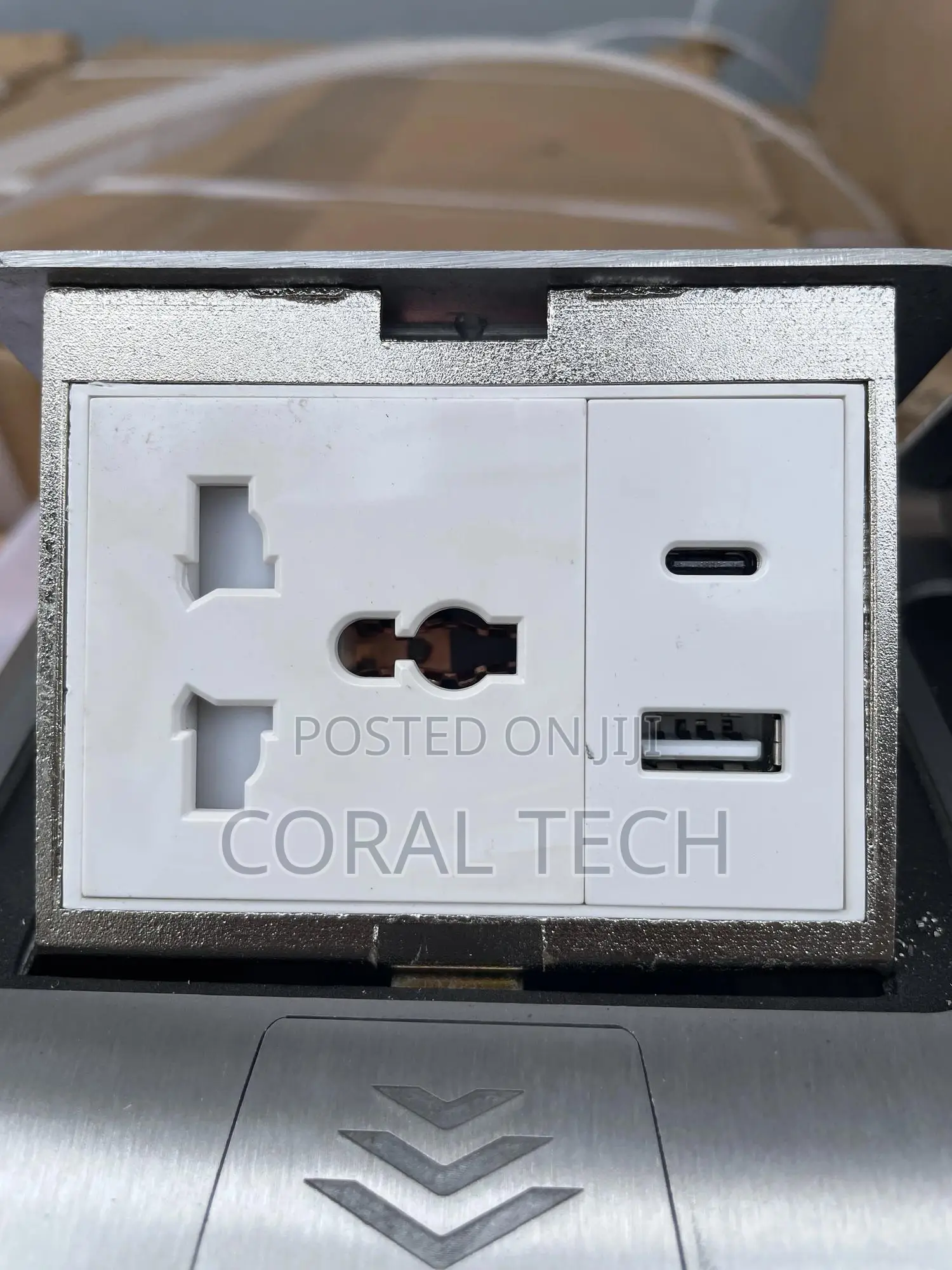 Double Pop Up Floor Socket Silver Universal Power Usb Data Type C