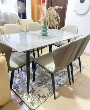 Marble Dinning Table + 6 Leather Chairs( Gray)