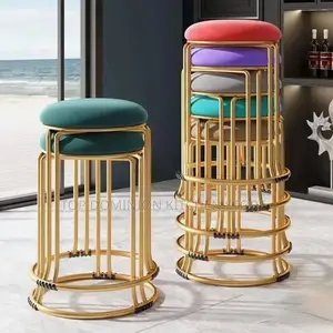 Luxury Gold Round Metal Morden Stackable Dining Stool Chair