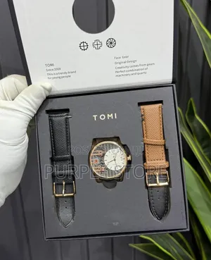 Tomi Face Gear Double Strap Leather Watch