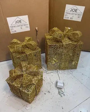 3 Set Christmas Gold Lighted Box