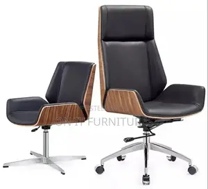 High-Back Office Swivel Executive Chair With Walnut Veneer Shell