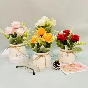 Three Roses Small Flanging Pot Bonsai Table Flower