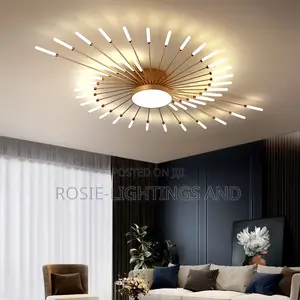 Modern Gold Led Starburst Ceiling Light (42 Hands) With Remote Control