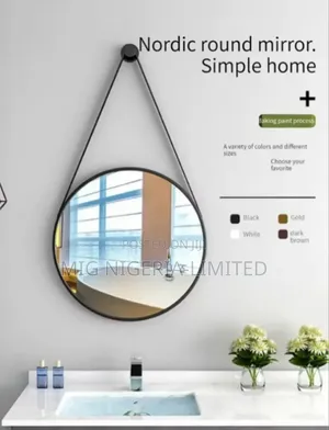 Stylish Nordic Wall Mirror With Pu Leather Strap Perfect for Bath
1pc