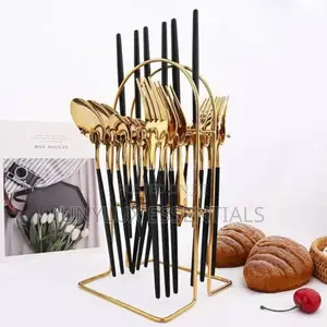 Gold and Black Cutlery Set
