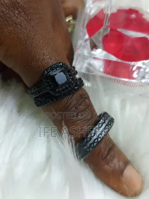 Classic Set Of Black Wedding Ring - Black