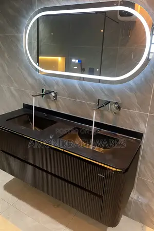 Black Marble Top Double Bowl PVC Cabinet