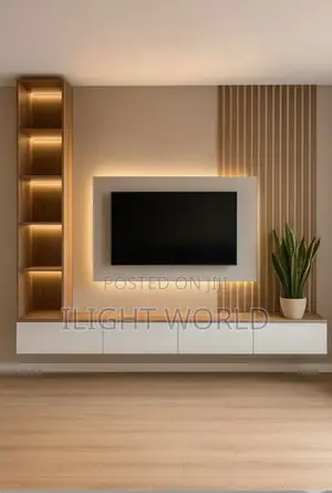Luxury Full Wall Length Sport Light Tv Wall Console.