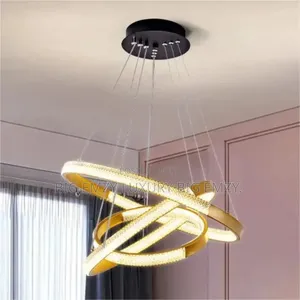 Led Gold and Black 3 Ring Chandelier Lights With Remote Control.