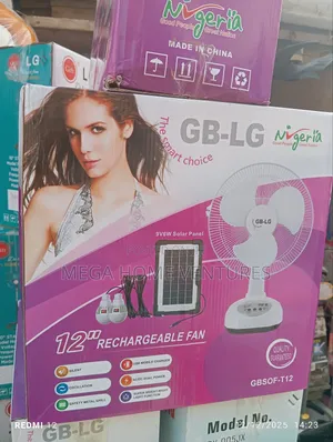 12" Rechargable L.G Solar Fan