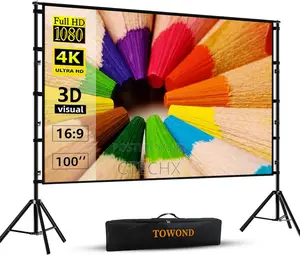 100 Inch Projection Screen With Stand 16:9 Hd Rear Front