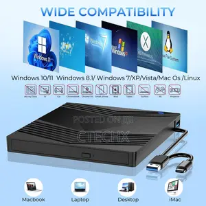 External Cd/DVD +/-Rw Drive Reader With Sd/Tf Slot 2 Usb C Ports