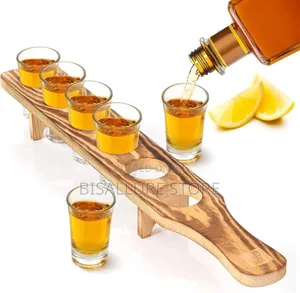6 Hole Wooden Tequila Rack With Shot Glasd