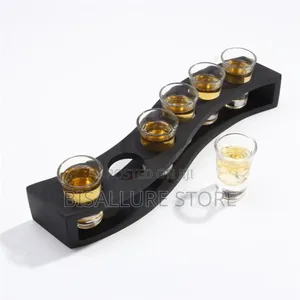 6 Holes Wooden Black Tequila Rack
