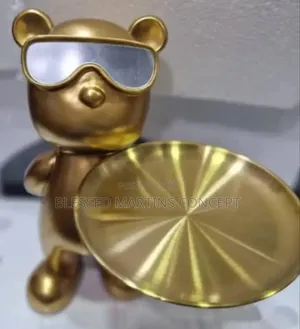 Decorative Teddy Bear Figurine With A Tray.