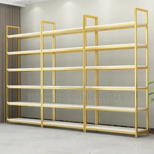 Gold and White Metal Convenience Store Shelf