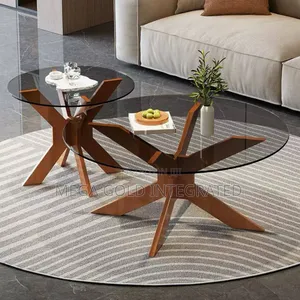 Original Wooden Glass Center Table and Stool