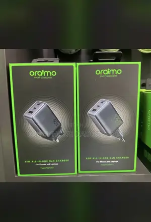 Oraimo 65w All-in-One Gan Charger for Laptop and Phone.
