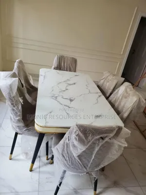 6 Seaters Dining Table Set Double Layer Tick Marble