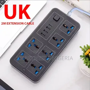 6-Gang Uk Plug Extension Box With 10a Rated Current, Usb Sockets