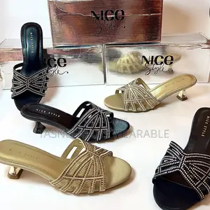Ladies Gold and Black Low Heel Slippers