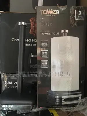 Tower Glitz Black Noir Kitchen Roll Holder Towel Pole