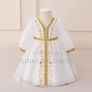 White Chiffon Baby Girl Dress With Gold Embroidery