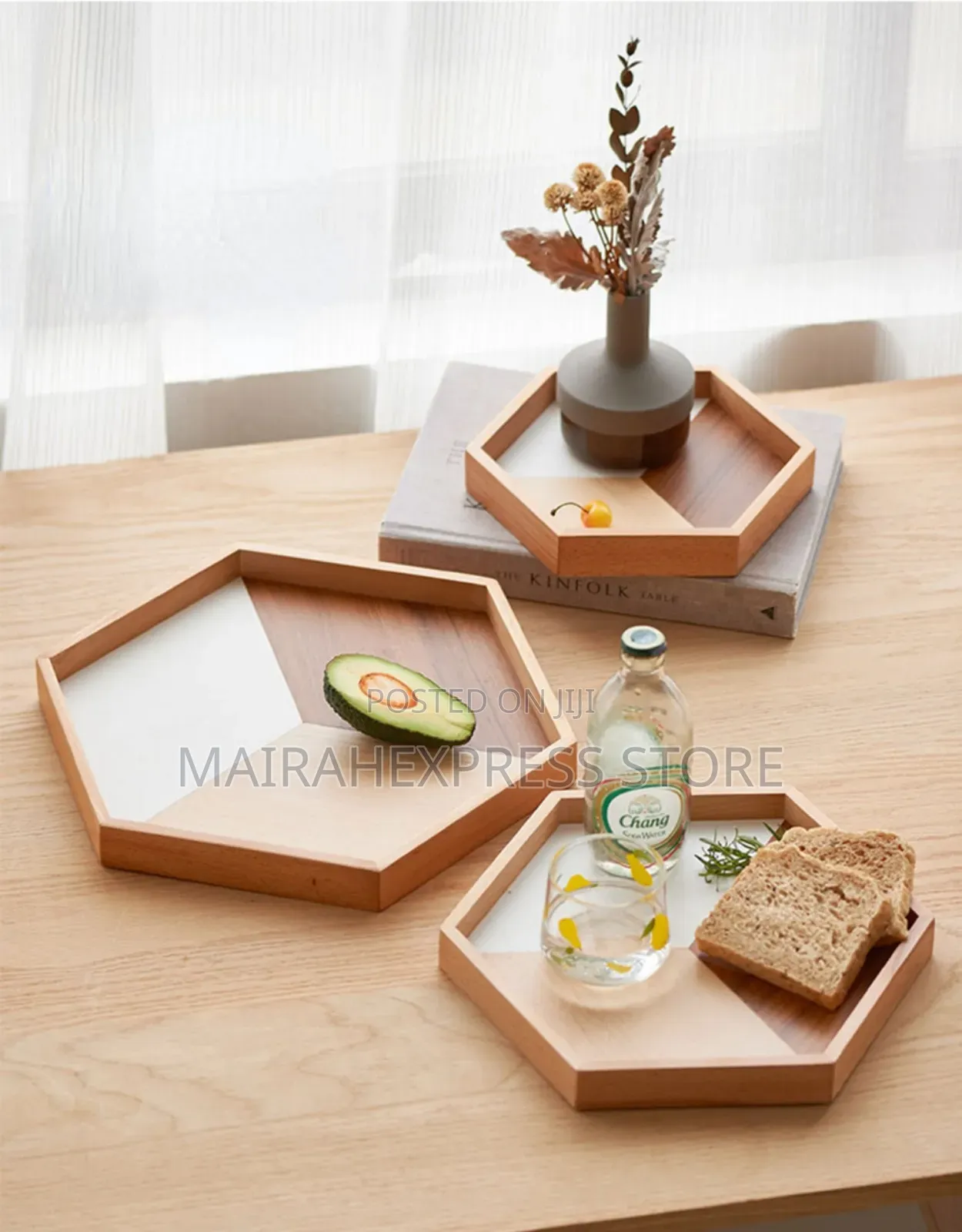 3pcs Hexagonal Bamboo Serving Tray Set (Ts).