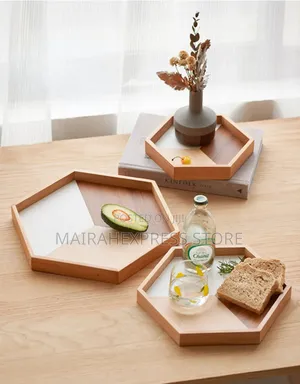 3pcs Hexagonal Bamboo Serving Tray Set (Ts).