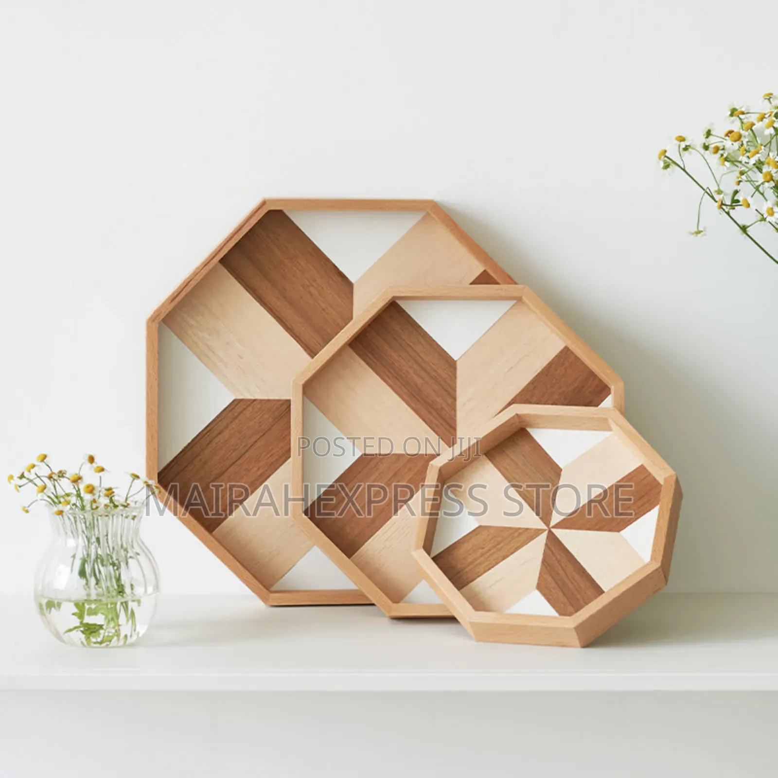 3pcs Hexagonal Bamboo Serving Tray Set (Ts).